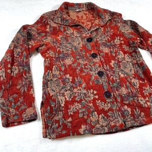 Vtg CMC Color Me Cotton Womens L Floral Tapestry Jacket 100% COTTON MADE IN USA